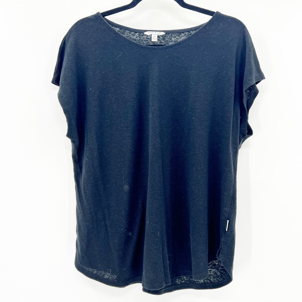 Orvis Womens Large Black Good Linen Blend Cap Sleeve Scoop Neck Casual Relaxed